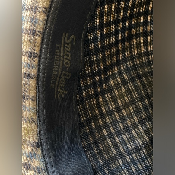 Vintage Snap-Back Crushable Wool Plaid Brown Blue Houndstooth Fedora Hat 7 1/8 - Picture 10 of 10
